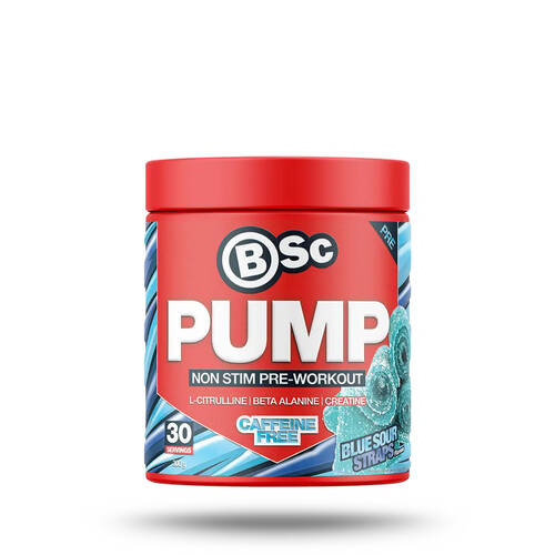 BSc PUMP No Stimulant Pre-Workout Powder 30 Serves 300g Blue Sour Straps