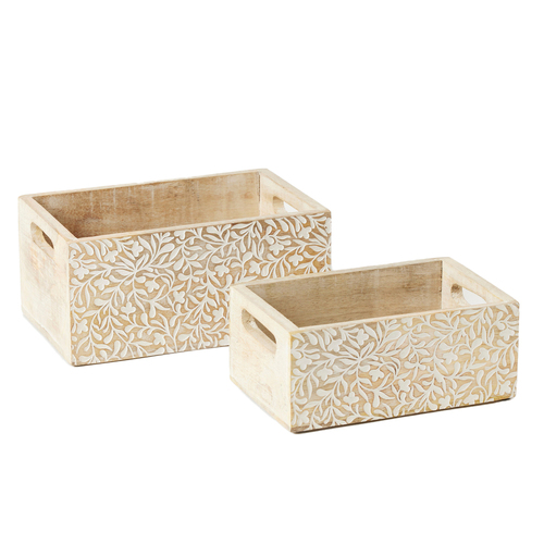 2pc Pilbeam Living Wooden Ambretta Crate Boxes Set Decor Small - White Wash
