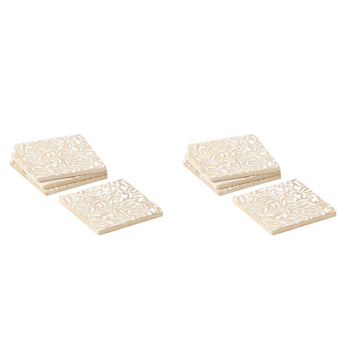 2PK 4pc Pilbeam Living Wooden Ambretta Coasters Set Home Decor - White Wash