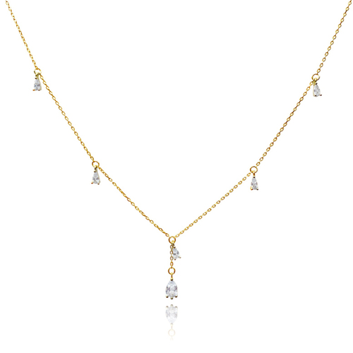 Culturesse Brita Dainty 49cm Teardrop Diamante Necklace - Gold