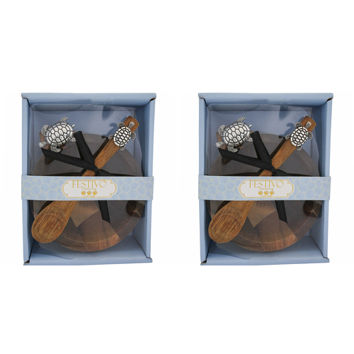 2PK LVD Acacia Bowl Spoon Set Turtle Home Kitchen Serveware/Tableware