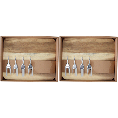 2x 4pc LVD Acacia Board Cheese Fork Home Kitchen Serveware