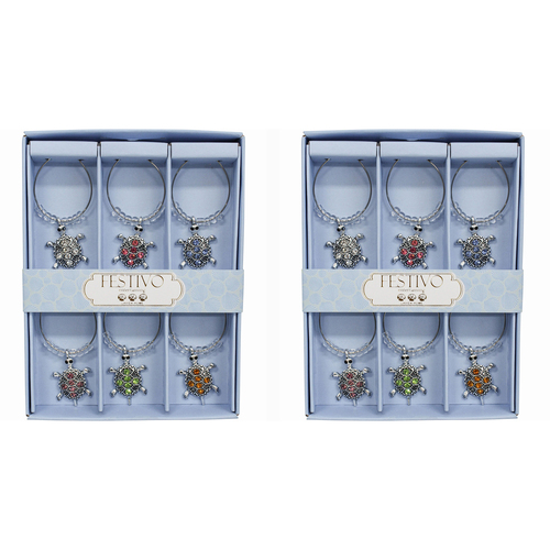 2x LVD 6pc Metal 13cm Wine Charms Turtle Bottle Tag/Marker Set
