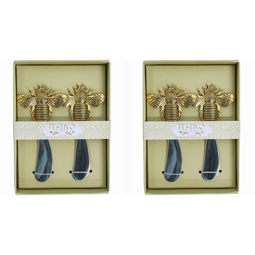 2x 2pc LVD Metal Bee 14.5cm Butter Spreader Set - Gold/Silver