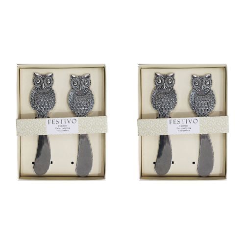 2x 2pc LVD Owl Decorative Metal Spreaders 10x14cm - Silver