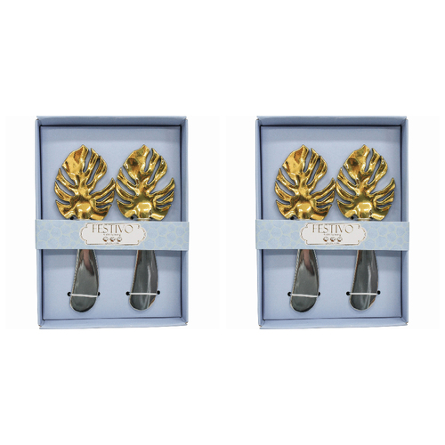 2x 2pc LVD Tropical Decorative Metal Spreaders 14.5x10.5cm - Silver/Gold
