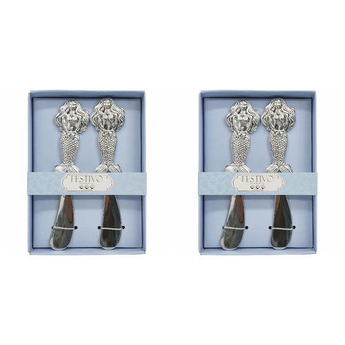 2x 2pc LVD Metal Mermaid Spreaders Cutlery Set - Silver