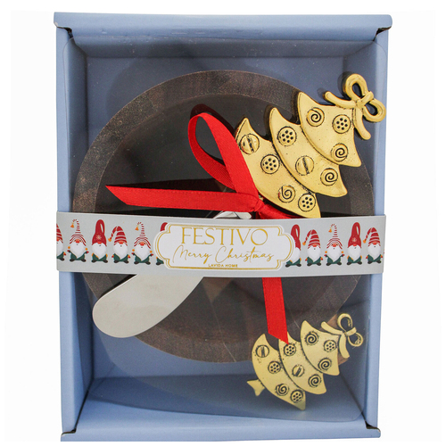 LVD Wood/Metal Bowl & Spreader Christmas Home Decor