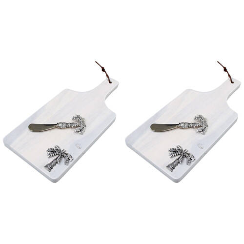 2PK LVD Acacia Wood Board w/ Spreader Set 15x32x1.6cm White Washed Palm