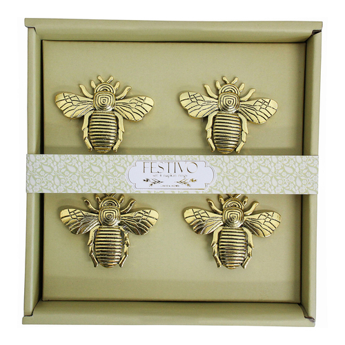 LVD 4pc Metal 16cm Napkin Rings Tablecloth Holder Bees - Gold