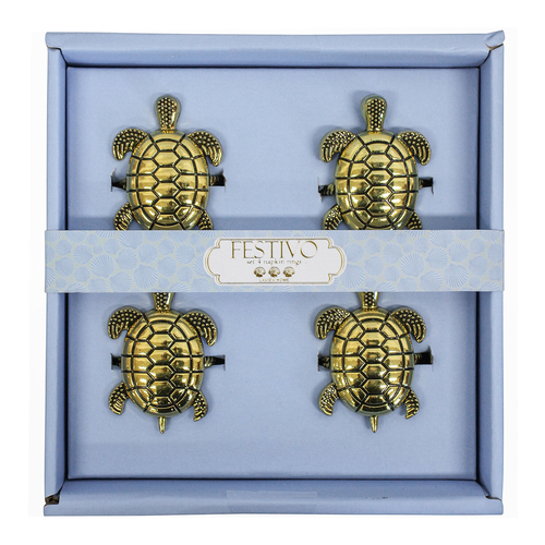 LVD 4pc Metal 16cm Napkin Rings Holder Turtles - Gold