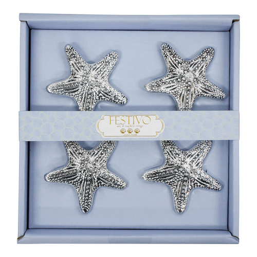 LVD 4pc Metal 16cm Napkin Rings Holder Shells - Silver