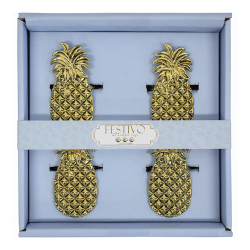 LVD 4pc Metal 16cm Napkin Rings Holder Pineapple - Gold