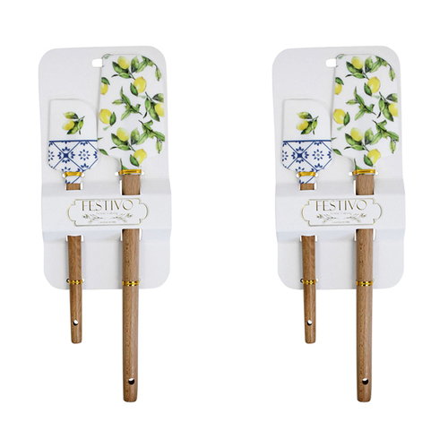 2x LVD 2pc Silicone Wood Spatula Kitchen Baking/Cooking Utensil Set - Lemon