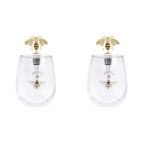 2PK LVD Drinking Glass and Bottle Stopper Set Queen Bee 9x9x15cm Clear/Gold