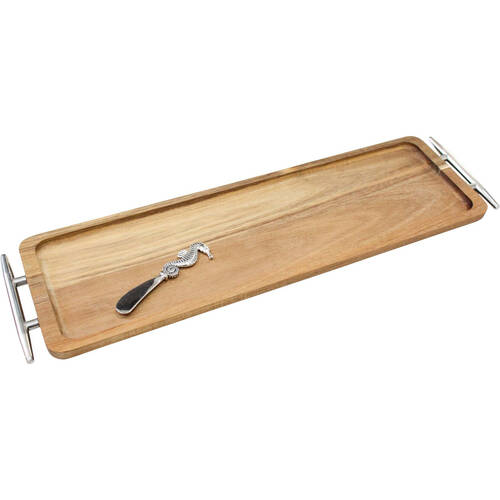 2pc LVD Acacia Wooden Seahorse Serving Tray and Spreader Set 58x16cm