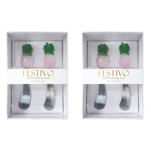 2x 2pc LVD Stainless Steel Glass Spreader Charcuterie Cutlery Set 17cm Pineapple