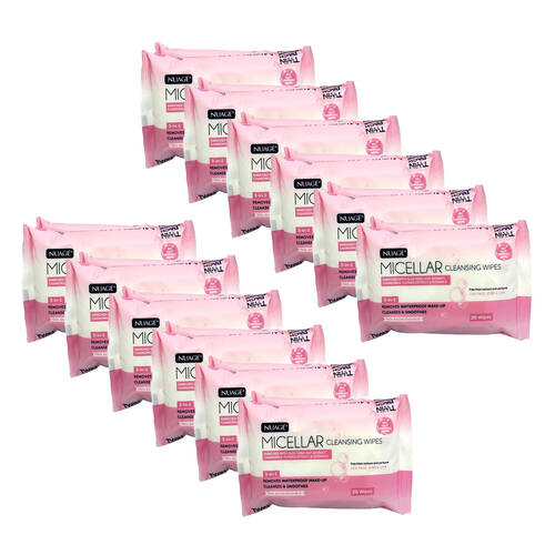 12x 2x 20pc Nuage 3-in-1 Micellar Water Facial Cleansing Wipes