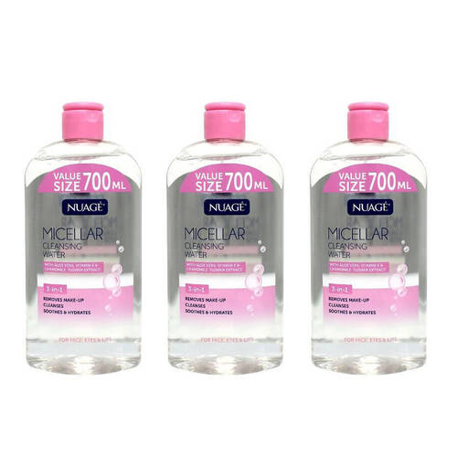 3PK Nuage Micellar Cleansing Water Aloe Vera 700ml Makeup Remover