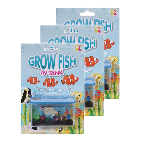 3PK Fumfings Novelty Growing Fish in Tank 18cm - Assorted