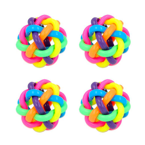 4x Fumfings 7cm Tangle Rainbow Bouncy Balls Kids Toy 3y+