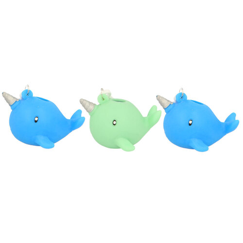 3PK Fumfings Novelty Squeezy Narwhal Keyrings 6cm - Assorted