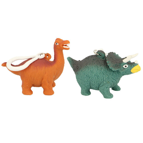 2PK Fumfings Novelty Squeezy Dino Keyrings 6cm - Assorted