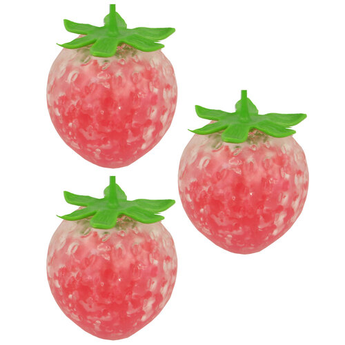 3PK Fumfings Novelty Squeezy Bead Strawberries 9cm