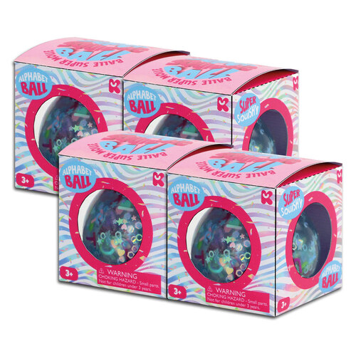 4x Fumfings 6cm Squishy Alphabet Glitter Ball Sensory 3y+ Toy