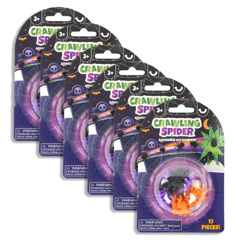 6x 12pc Pocket Money Fun 3cm Crawling Spiders Kids Toy 3y+