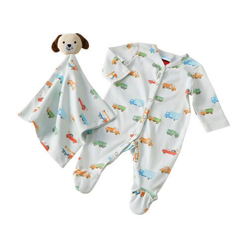Jiggle & Giggle Baby Trucking Along Romper Comforter 100% Cotton Blue