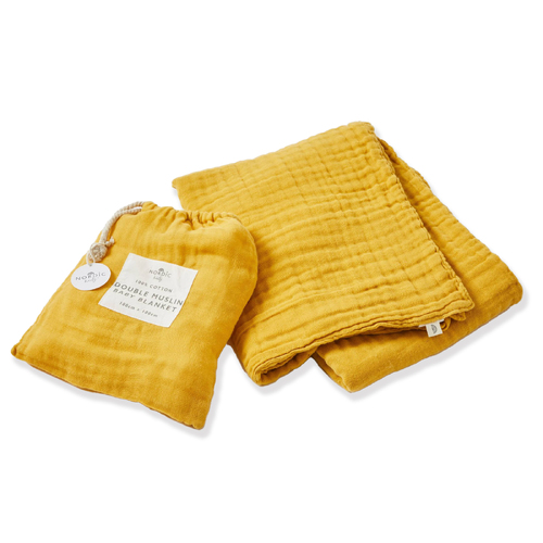 Nordic Kids Baby Muslin Cotton Double Blanket w/ Bag - Honey