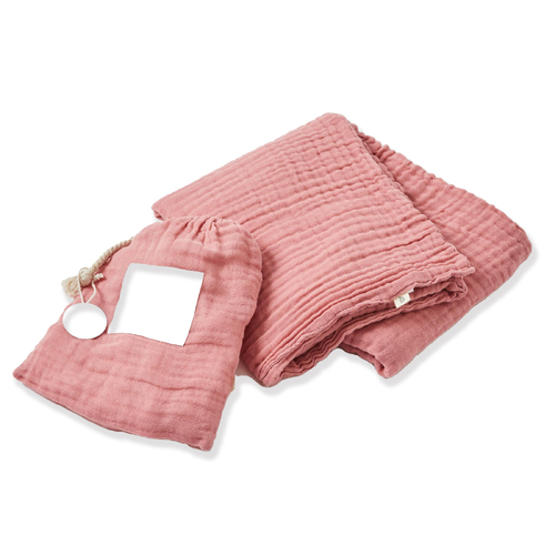 Nordic Kids Baby Muslin Cotton Double Blanket w/ Bag - Dusty Rose