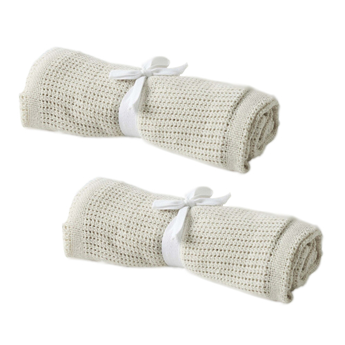 2PK Jiggle & Giggle Cotton Cellular Baby Blankets Assorted Cotton 70x90cm 0y+