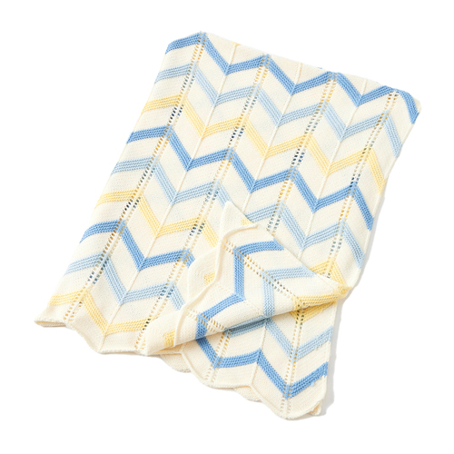 Jiggle & Giggle Cotton Zig-Zag Knit Pram/Cot Baby Blanket - Blue