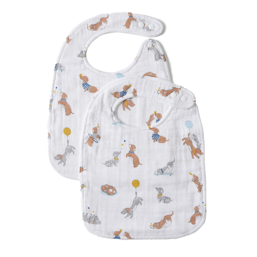 2pc Jiggle & Giggle Puppy Play Muslin And Bib Baby Set 0y+