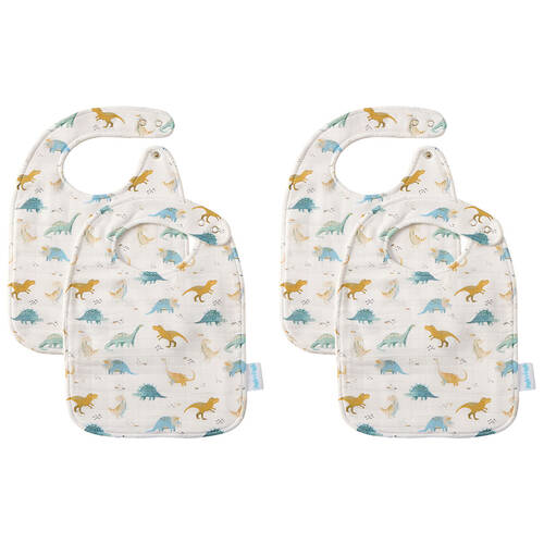 2x 2pc Jiggle & Giggle Baby Bib Cotton Muslin Dallying Dinosaurs