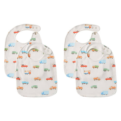 2x 2pc Jiggle & Giggle Baby Trucking Along Jersey Bib Cotton Muslin White