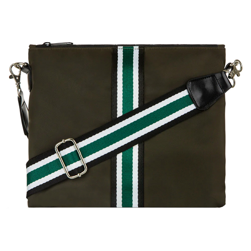 Punch Neoprene Nylon Crossbody Bag w/Striped Strap Green