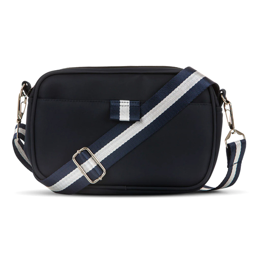 Punch Neoprene Hand Bag w/Striped Strap Nylon Rectangle Navy