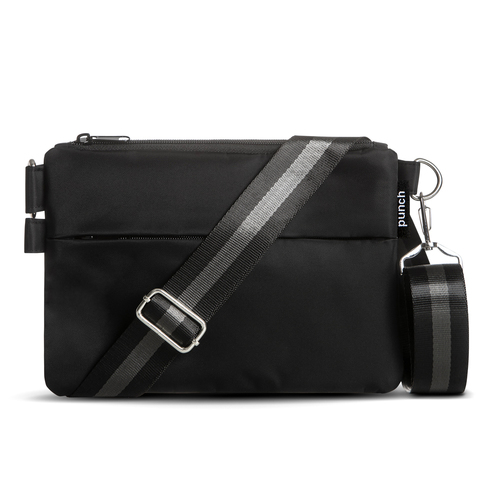 Punch Nylon Zip Women's Casual Crossbody Handbag Black