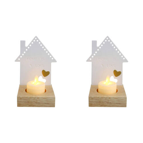 2PK LVD Porcelain Tealight Candle Holder Display Home Love 11.5cm - White