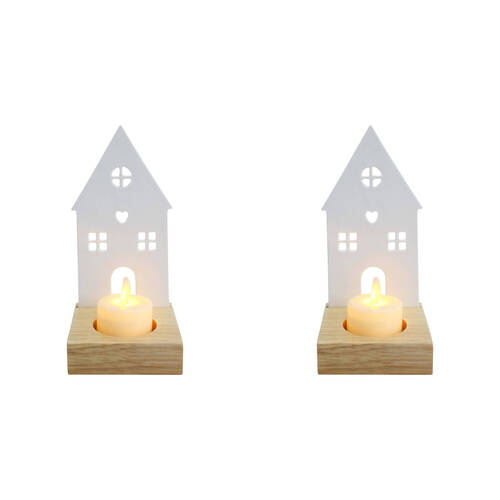 2PK LVD Porcelain Tealight Candle Holder Display House Heart 14cm - White