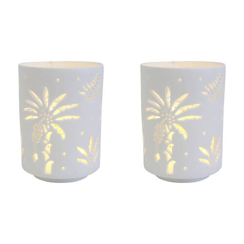 2PK LVD Porcelain Tealight Candle Holder Display Bahamas 14cm - White