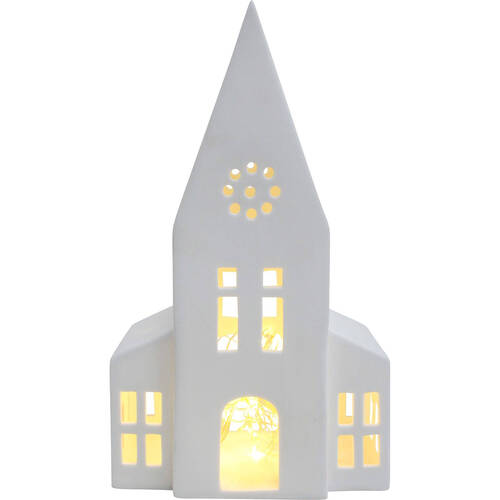 LVD Porcelain Church Tealight Candle Holder Display 22cm - White