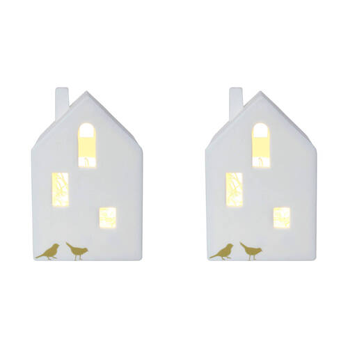 2PK LVD Porcelain Village House Tealight Candle Holder Display 3D 12.5cm White