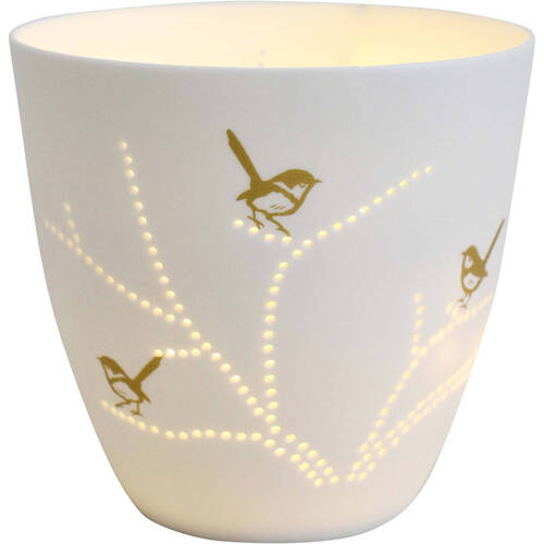 LVD Porcelain Cup Tealight Candle Holder Display Bird 9cm - White