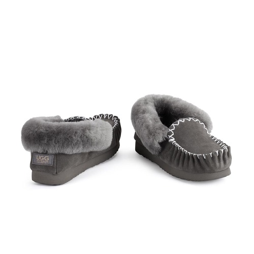 Outback US Size 12M/13W Unisex Ugg Moccasins/Slippers Grey Premium Sheepskin