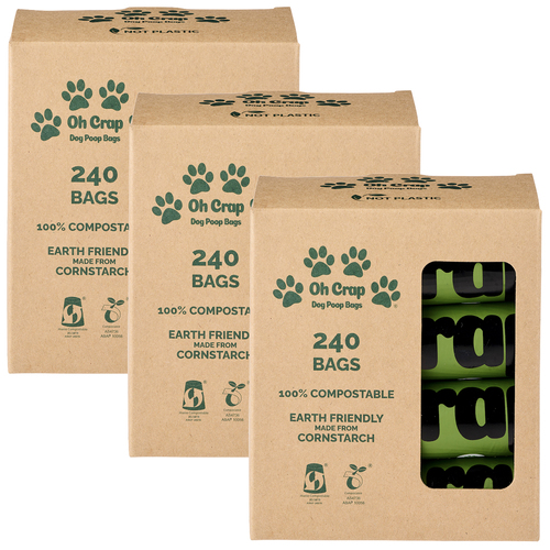 3x 240pc Oh Crap Non-Plastic Compostable Dog Poop Bags 