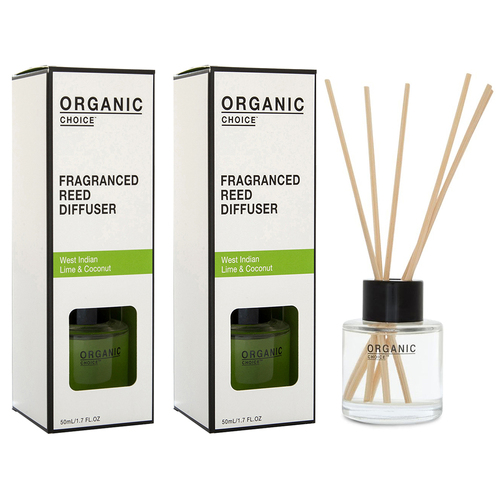2PK Organic Choice Fragranced Reed Diffuser 50ml West Indian Lime & Coconut